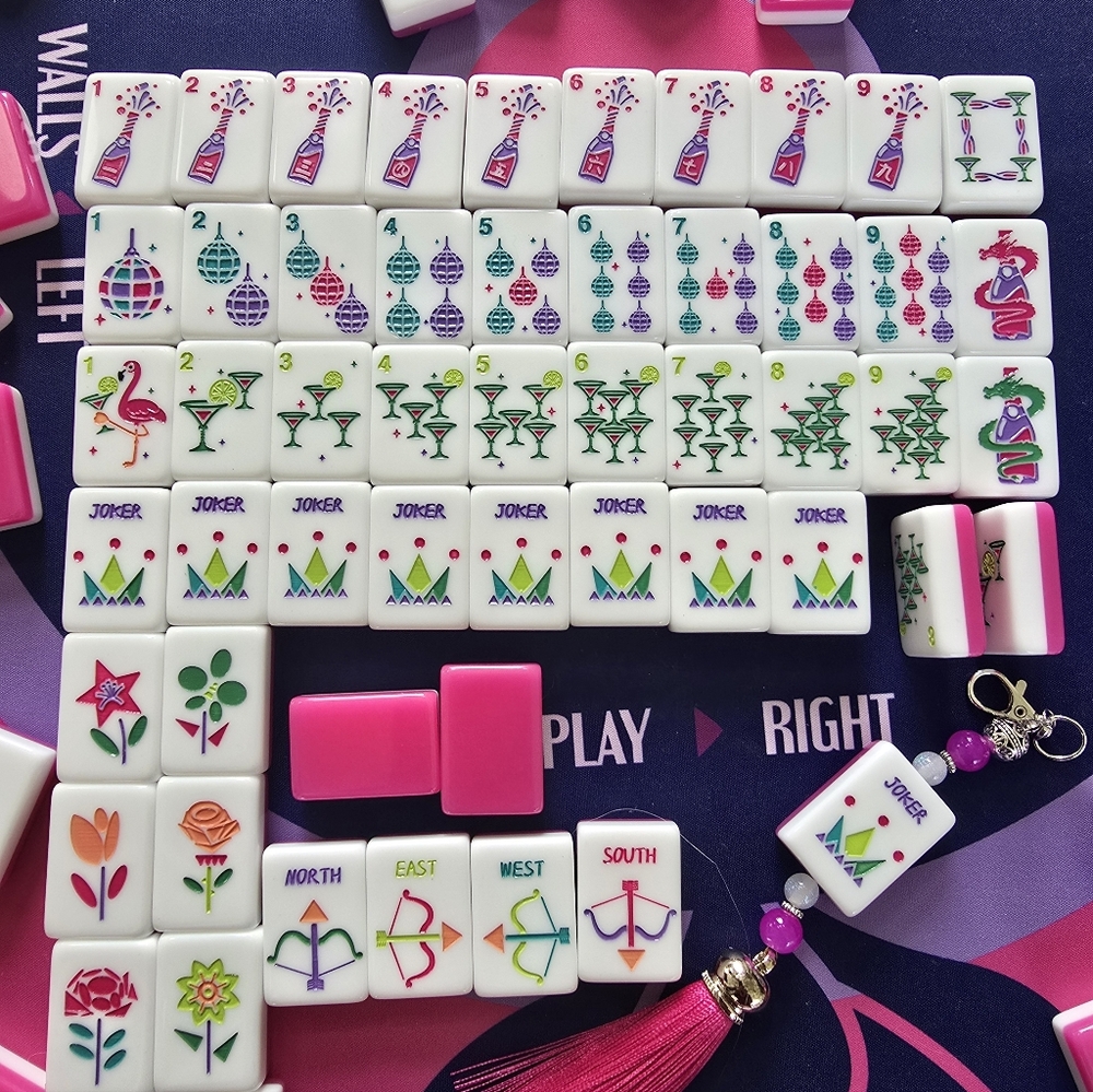 Champagne, Martini, Disco Ball Mahjong Tile Set - PINK BACK